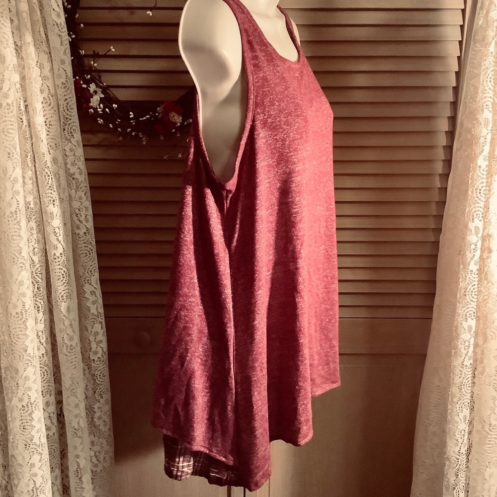☀️☀️Angels forever young soft knit Tank Top split back plaid inset M-L new